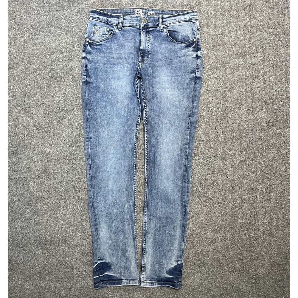SO BK Mens Slim Fit Blue Denim Jeans W30 L30 Cotton Blend